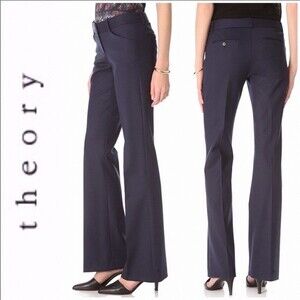 Theory Womens Navy Blue‎ Flare leg wool Trouser pants size 00